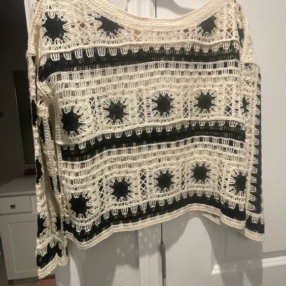 Chic Crochet Sweater in Black and Cream - Picture 6 of 6